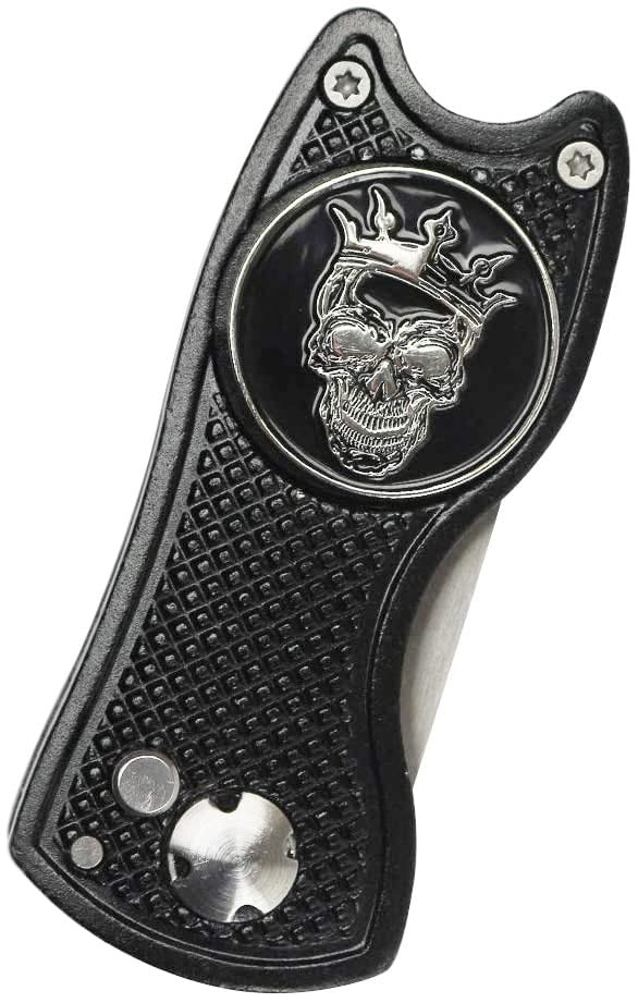 Golf Ball Marker Divot Tool Sets Switchable Repair Tools(Skull Black