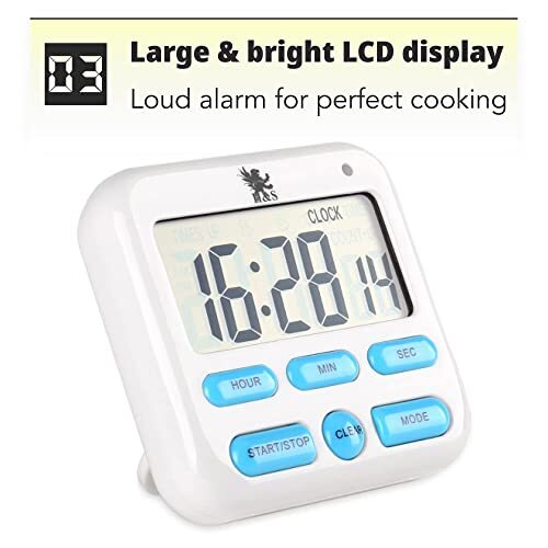 Magnetic Digital Kitchen Timer Loud Alarm Clock White LCD Countdown