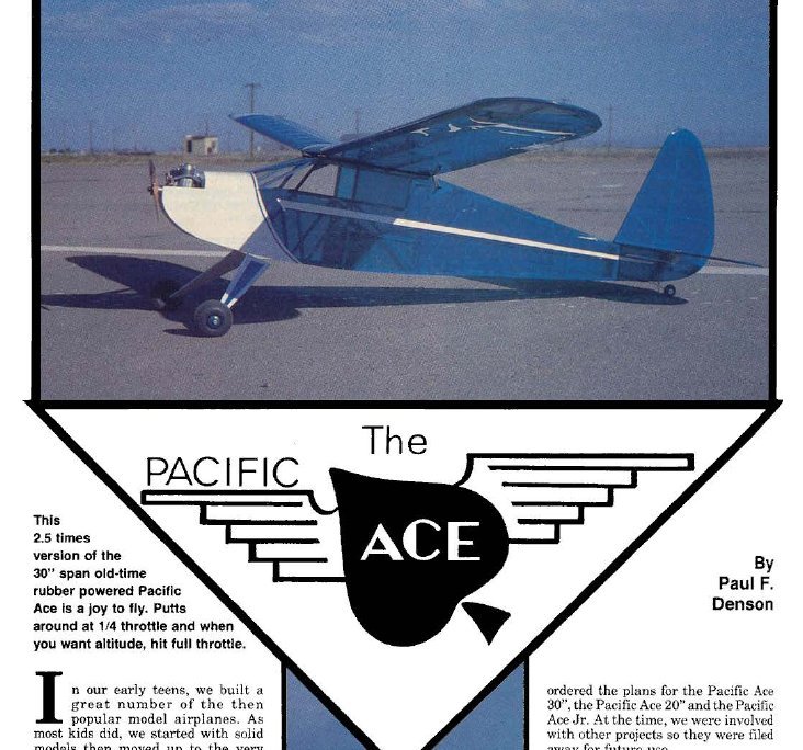 74 inch  RCM  Pacific Ace     Oldtimer   RC Balsa AIrplane Printed Plans