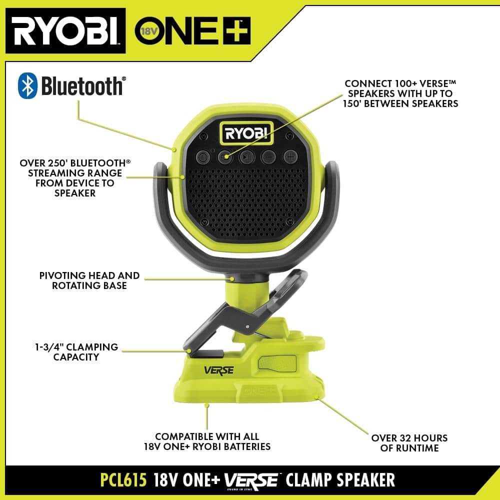 RYOBI ONE+ 18V Cordless VERSE Clamp Speaker (Tool Only)