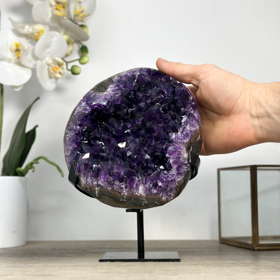 Amethyst Stone Geode with Hand Made Metallic Stand. MWS2433