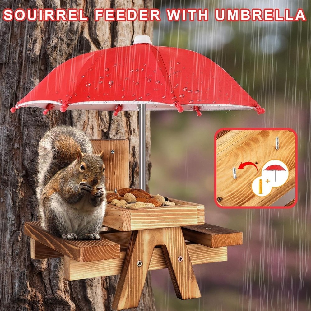 Squirrel Picnic Table Feeder, Chipmunk Feeder For Corn Peanuts, Bright Red