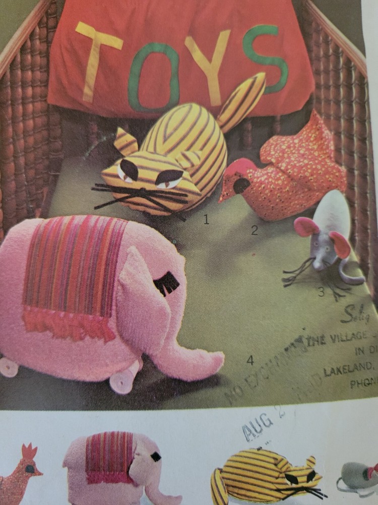 Vintage Toy Sewing Pattern Stuffed Animals 1968