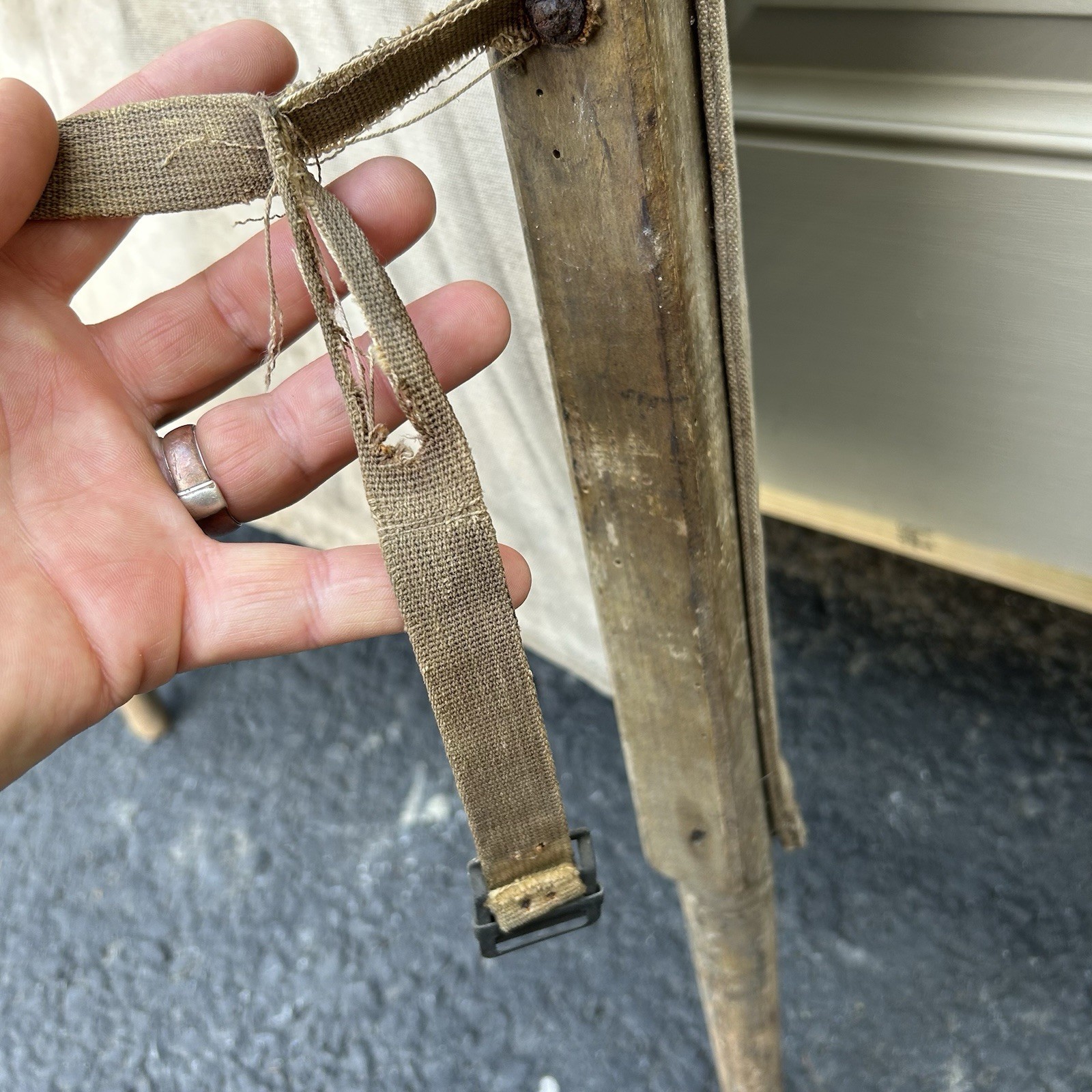 Antique World War 1 Era Medic Stretcher Canvas Gurney Litter WWI Iron Loop Feet