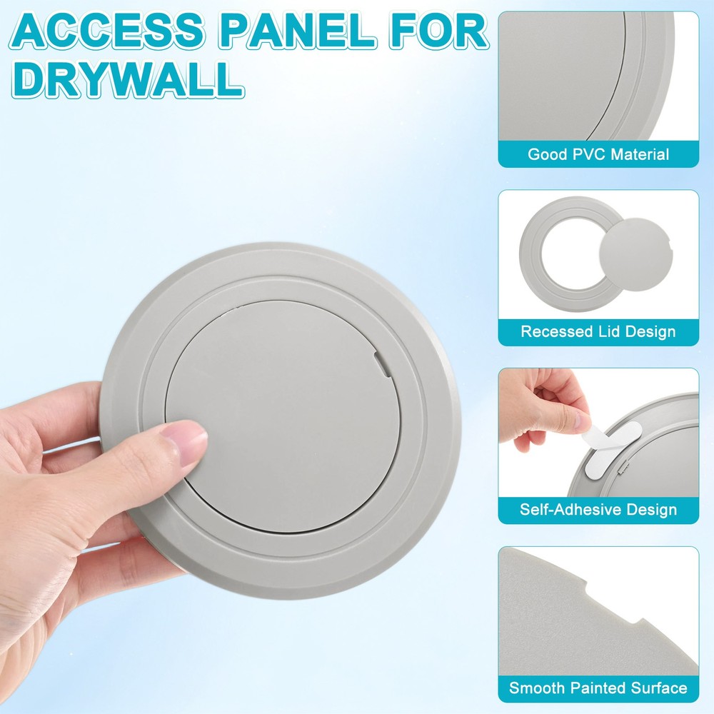 2-Pack Access Panel for Drywall, 3x3 Inch Round Plastic Removable [Gray]
