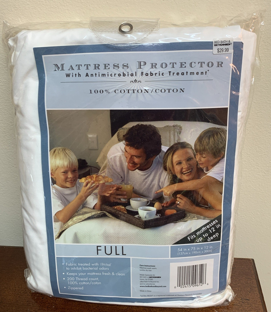 New Bed Bath Beyond Antimicrobial Mattress Protector Full 200 Thread Count