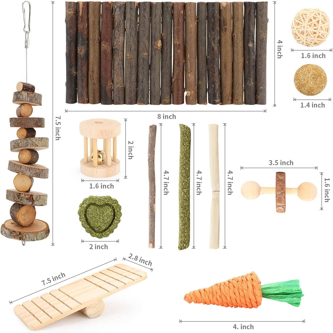 Hamster Cage Accessories, 12 Different Chew Toys for Guinea Pig, Chinchillas, Ge