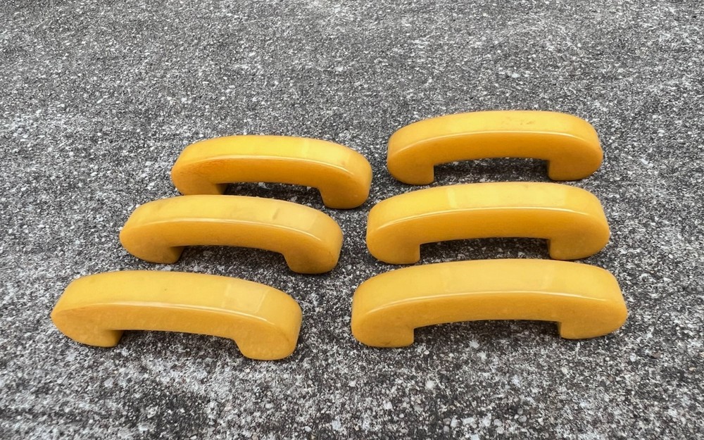 6 Vintage Bakelite Semi-Translucent Yellow Art Deco Drawer Pulls/Handles