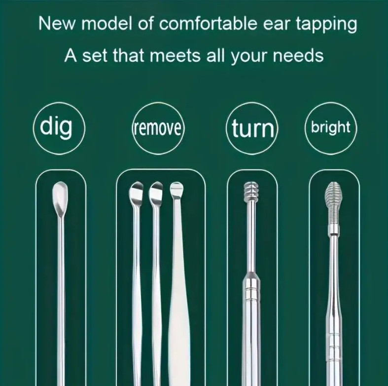 6pcs Stainless Steel Ear Wax Removal Spiral Cleaning Ear Wax Removal Tool Set