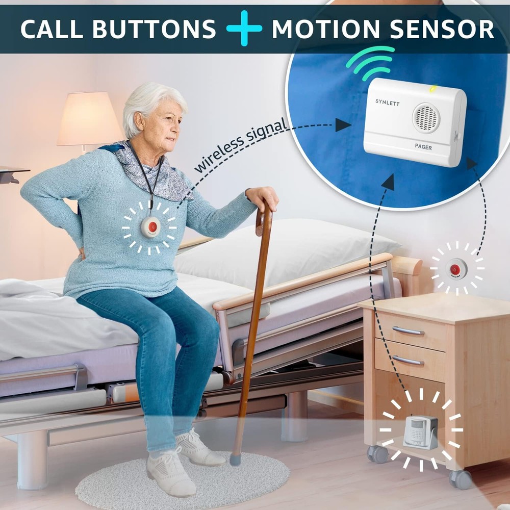 ✅ Caregiver Pager Wireless Call Buttons Motion Sensor Alarm System for Elderly ✅