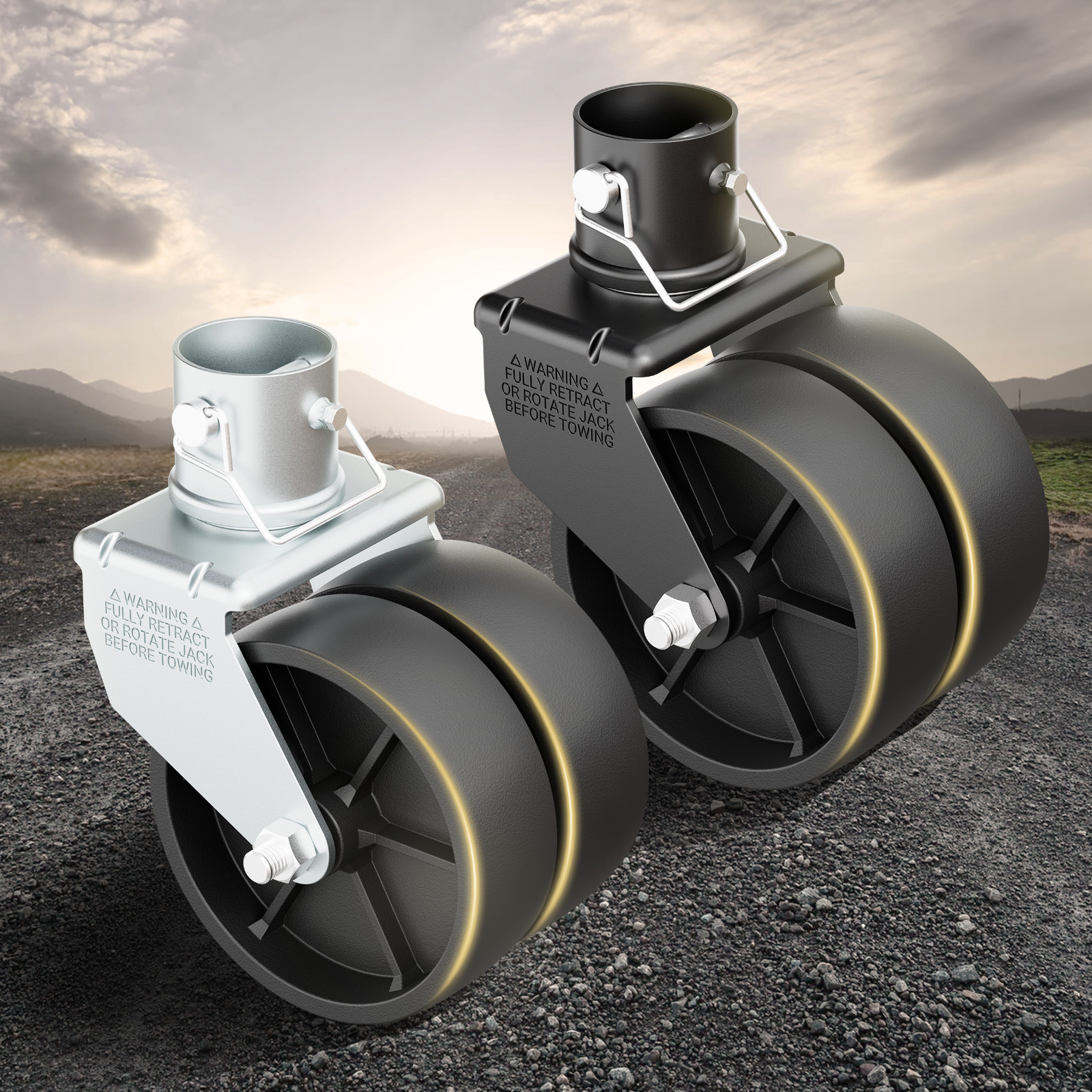 2000lbs Dual 6" Trailer Jack Swivel Caster, Wheel Replacement with Pin for RV