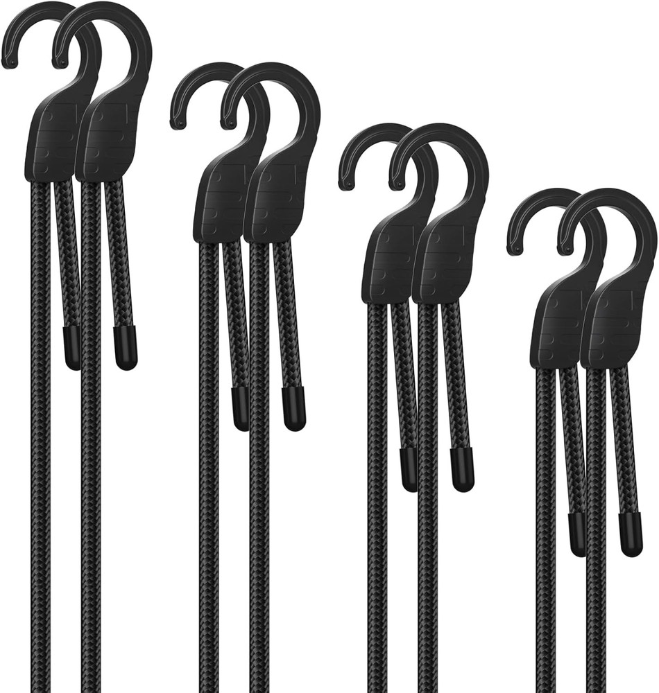 Adjustable heavy duty bungee cords with hooks