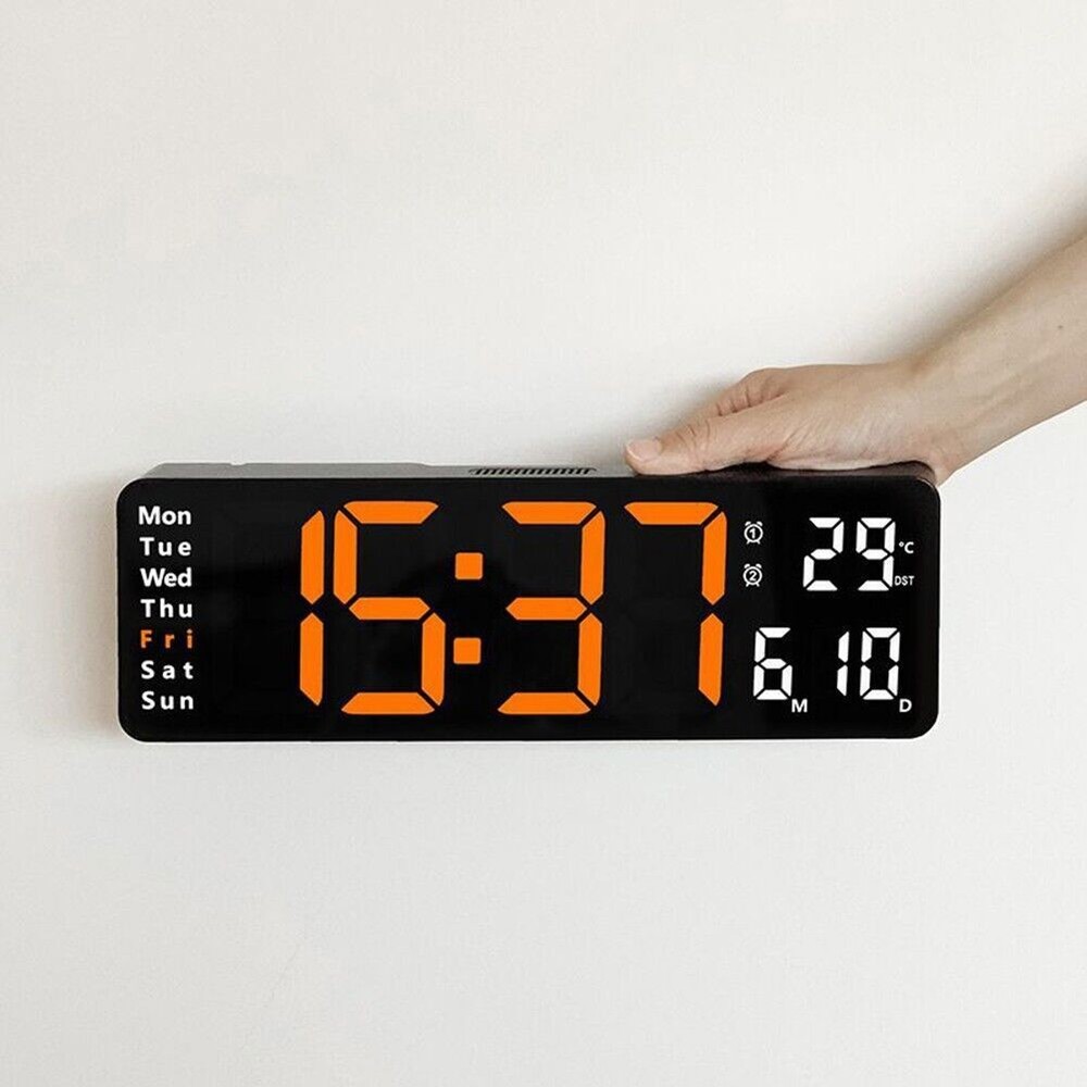 13" Large LED Digital Wall Clock Temperature Date Display Alarm Clock Countdown