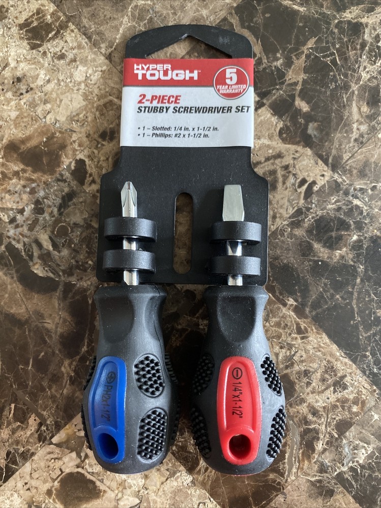 Hyper Tough 2-pc Stubby Screwdriver Set, Slotted & Phillips