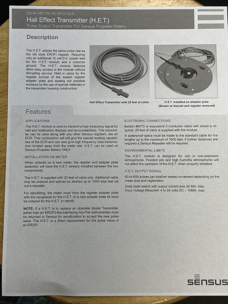 14” Mainline Propeller Meter Sensus Model 112 PExPE EROFI HEAD, HET PULSE TRANS
