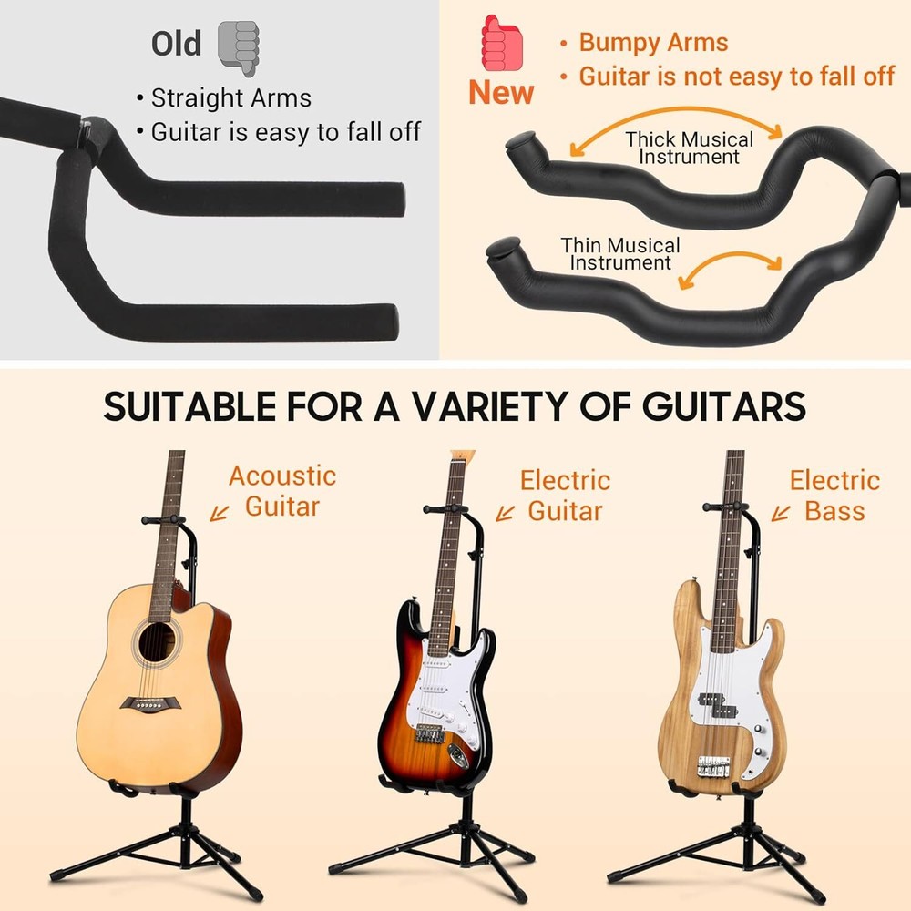 Height Adjustable Guitar Stand Sturdy Base Rotating Arms Space Saver Design