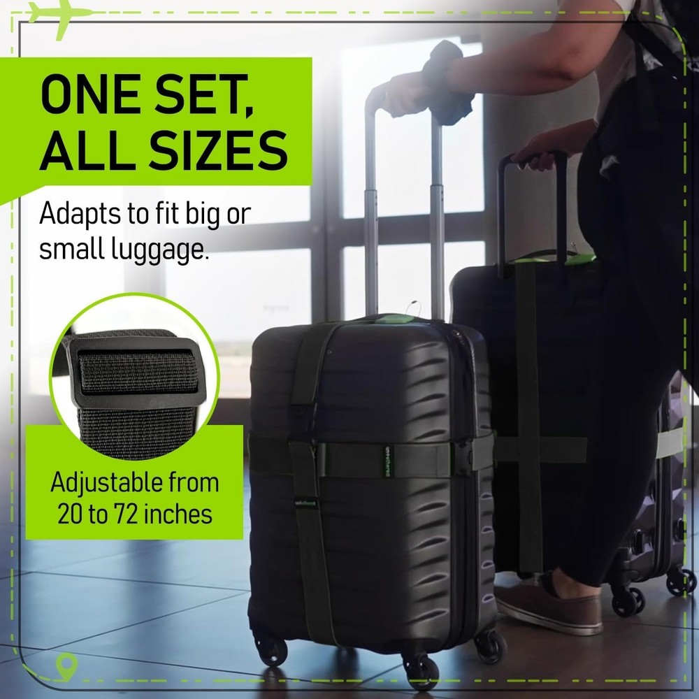 4-Pack Heavy-Duty TSA-Approved Luggage Straps – 6 ft Adjustable Security