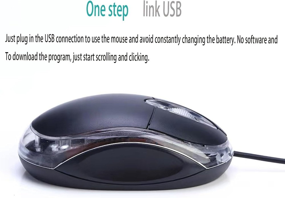 Sleek USB Wired Optical Mouse with Ergonomic Design for Comfort & Precision