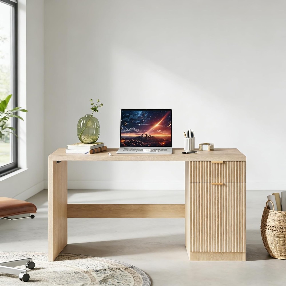 60" Modern Wood Fluted Computer Desks Workstation for Working,Studying,Writing