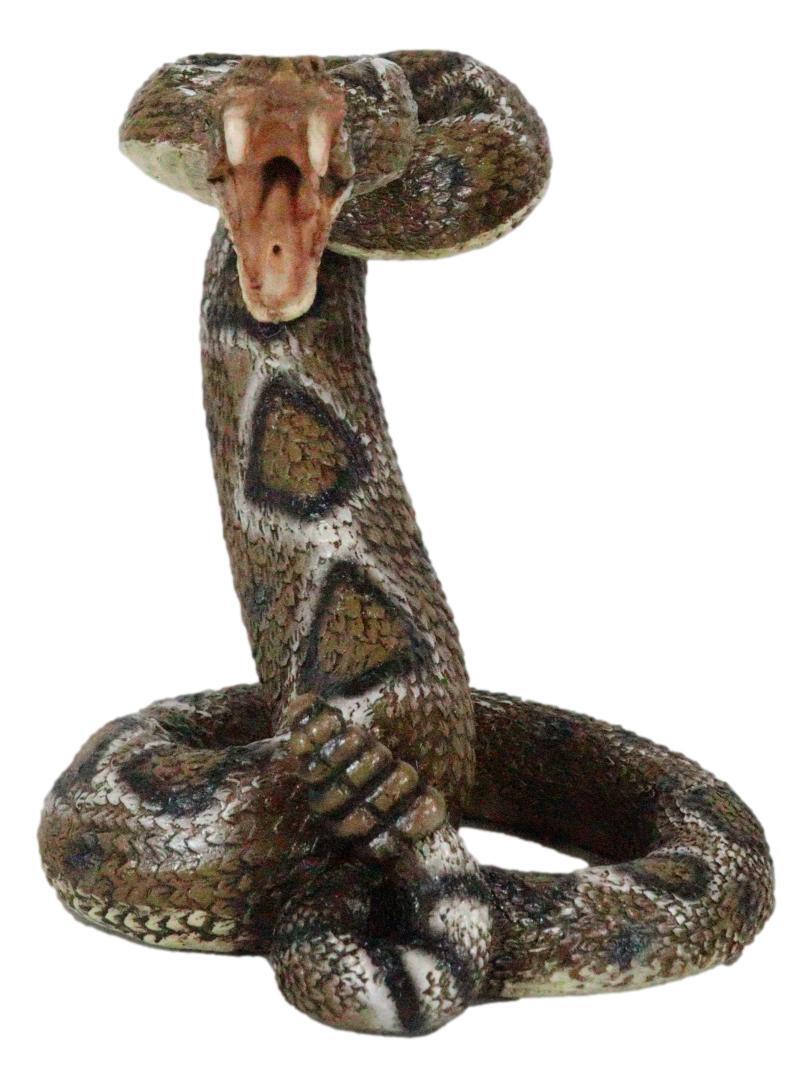 Realistic Ferocious Attacking Diamondback Rattlesnake With Fangs Bared Figurine