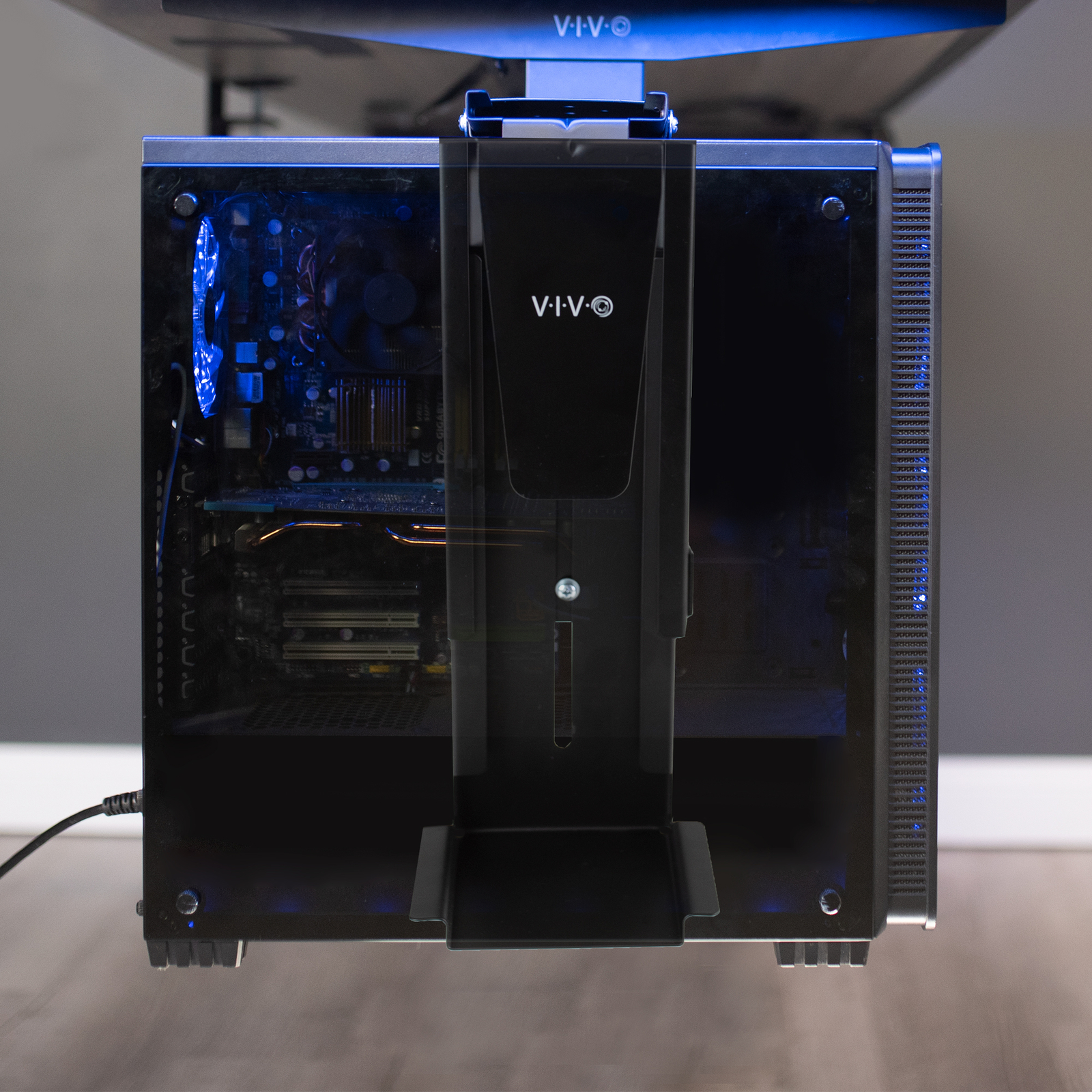 VIVO Steel Adjustable Clamp-on Desk Leg PC Mount, Computer Case CPU Holder