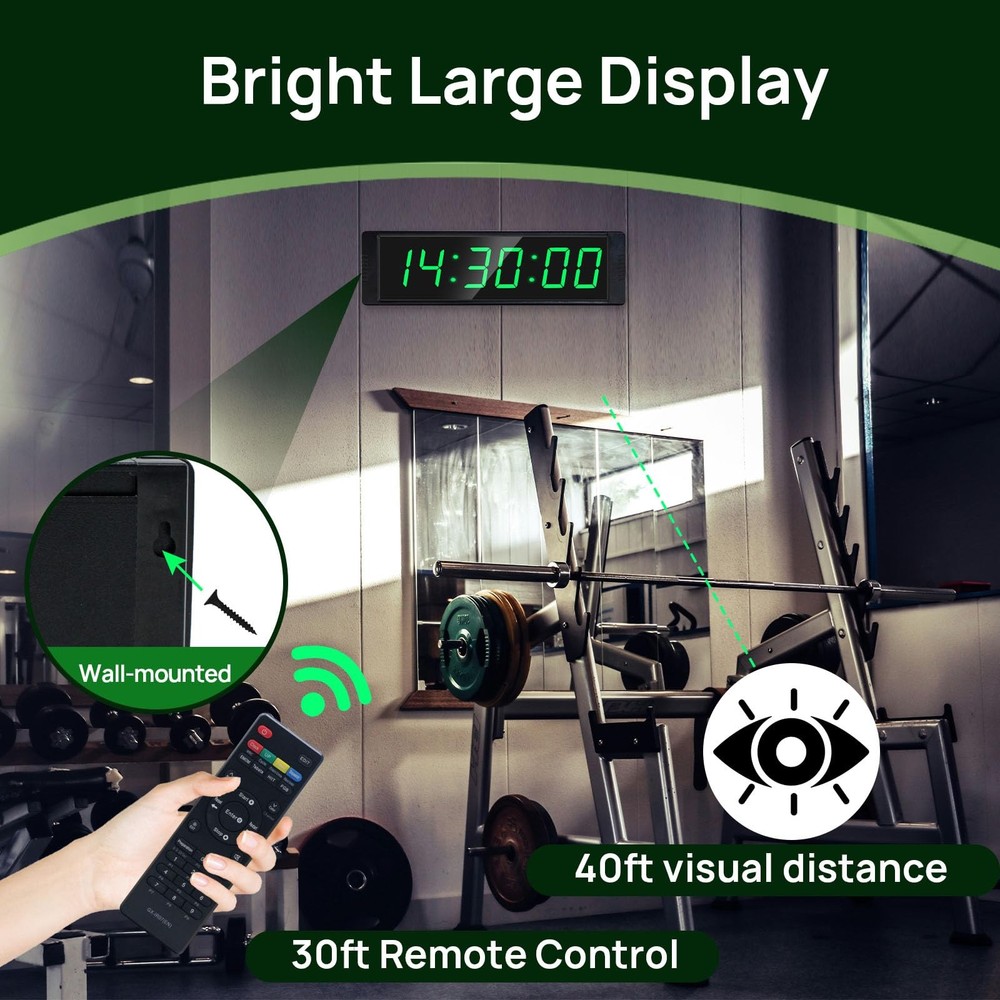 Gym Clock for Home Gym with Start/Stop Button, Interval Timer for Workout, St...