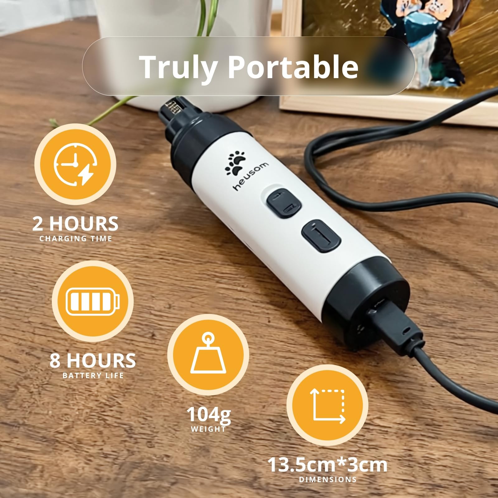 Heusom Silent Groom Pro Pet Nail Grinder | Whisper Quiet Claw Trimmer White