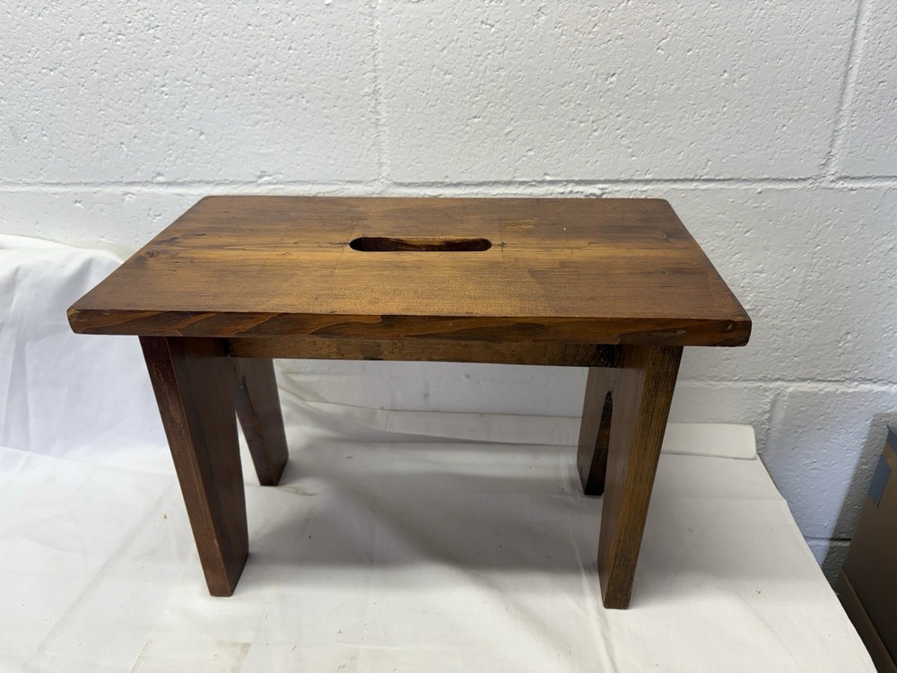 Vintage Farmhouse Wooden Stool – Rustic Primitive Footstool