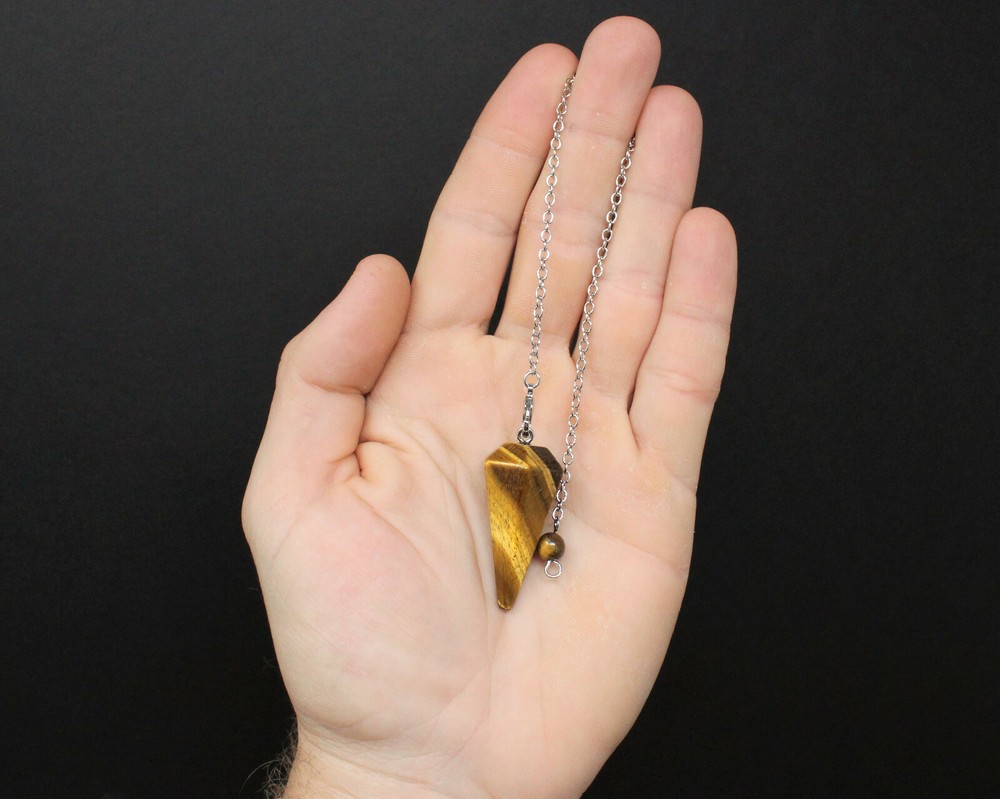 Tiger Eye Faceted Pendulum with Chain (Dowsing, Divination)