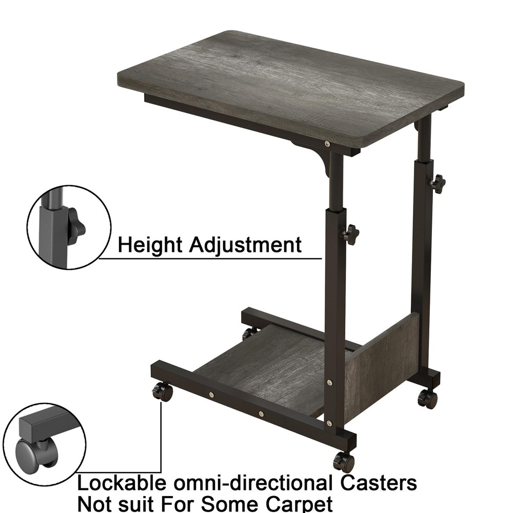 Adjustable Height C Table Sofa Side Bedside Table with Wheels, Hospital Bed T...