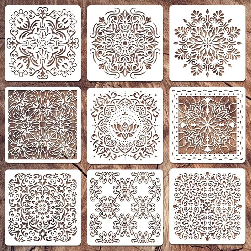 Wall Stencils for Painting Large Pattern, 9Pcs 12 12 inch, square pattern