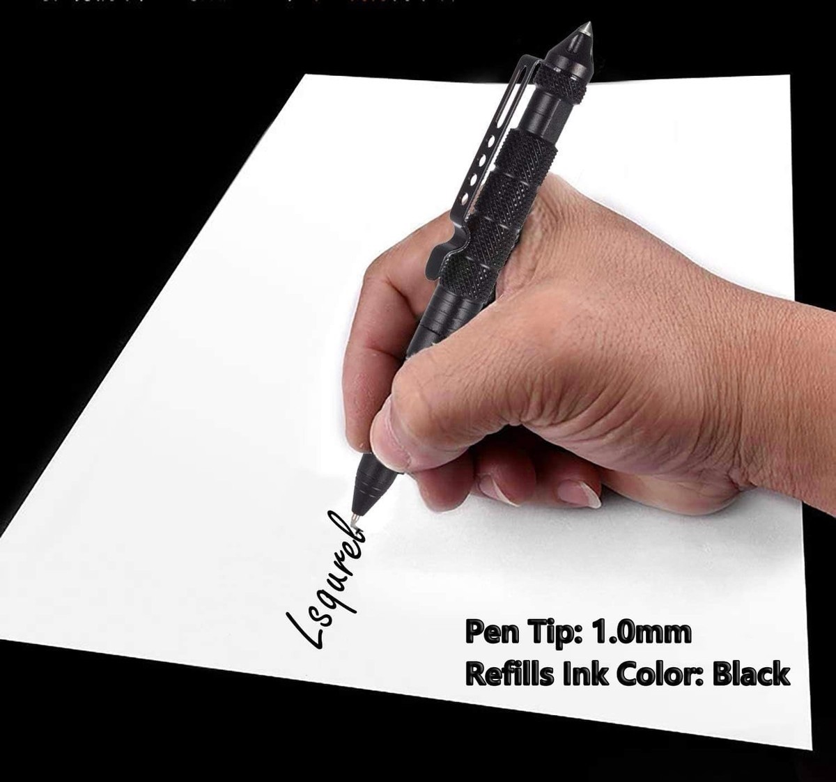 1 Tactical Pen Aluminum Self Defense with Glass Breaker Pen Writing Black EDC