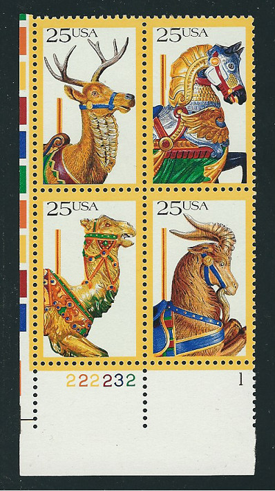 Scott #2390/3....25 Cent...Carousel Animals... Plate Block