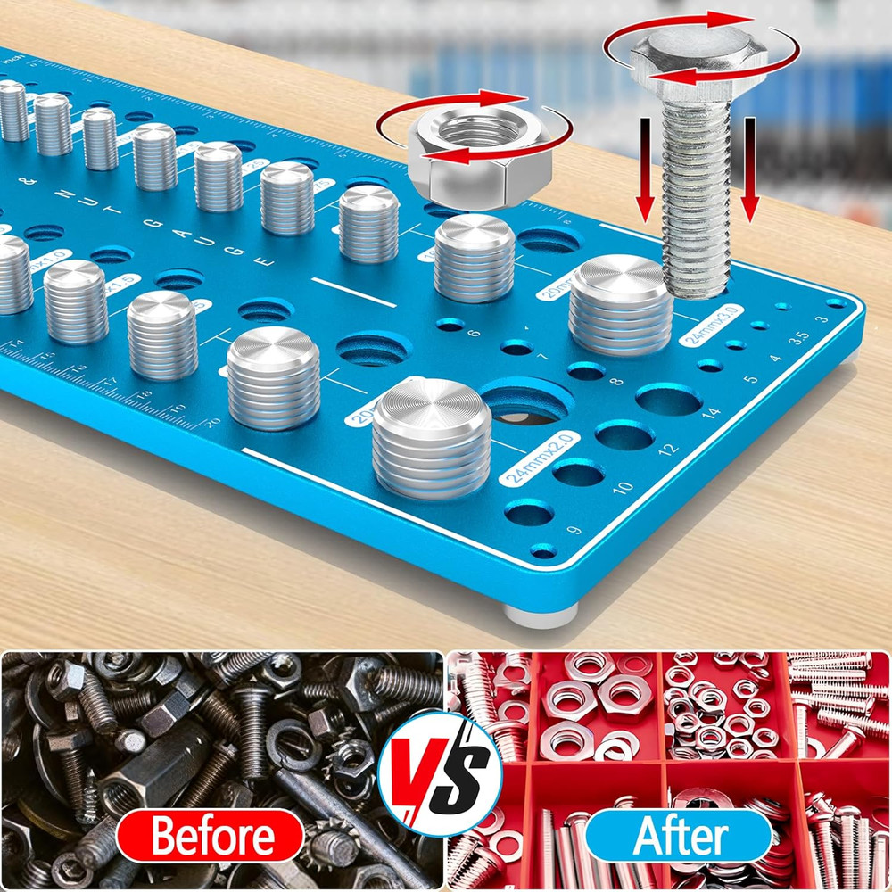 Upgrade 78 Nut and Bolt Thread Checker with Magnetic Base, Rustproof Screw Size