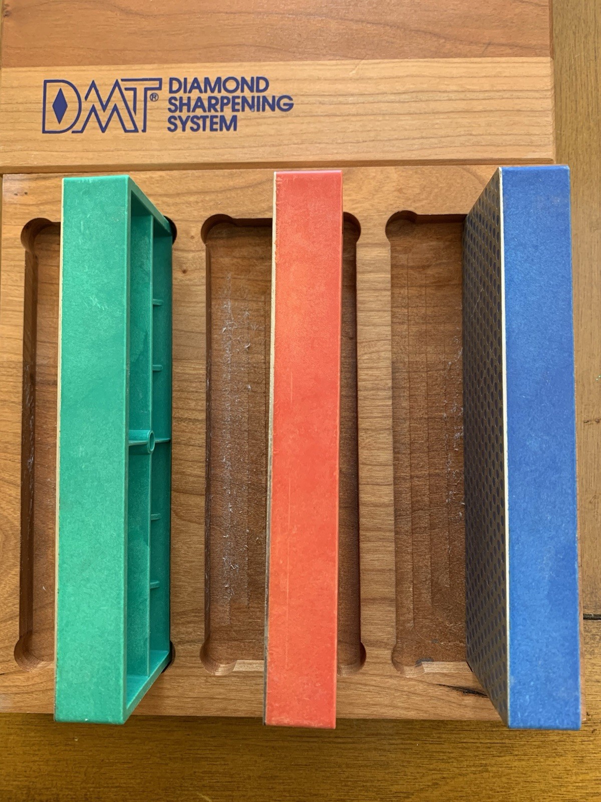 DMT Diamond Sharpening System 3 Pc 6" Stones Set Whetstone Wood Storage Box USA