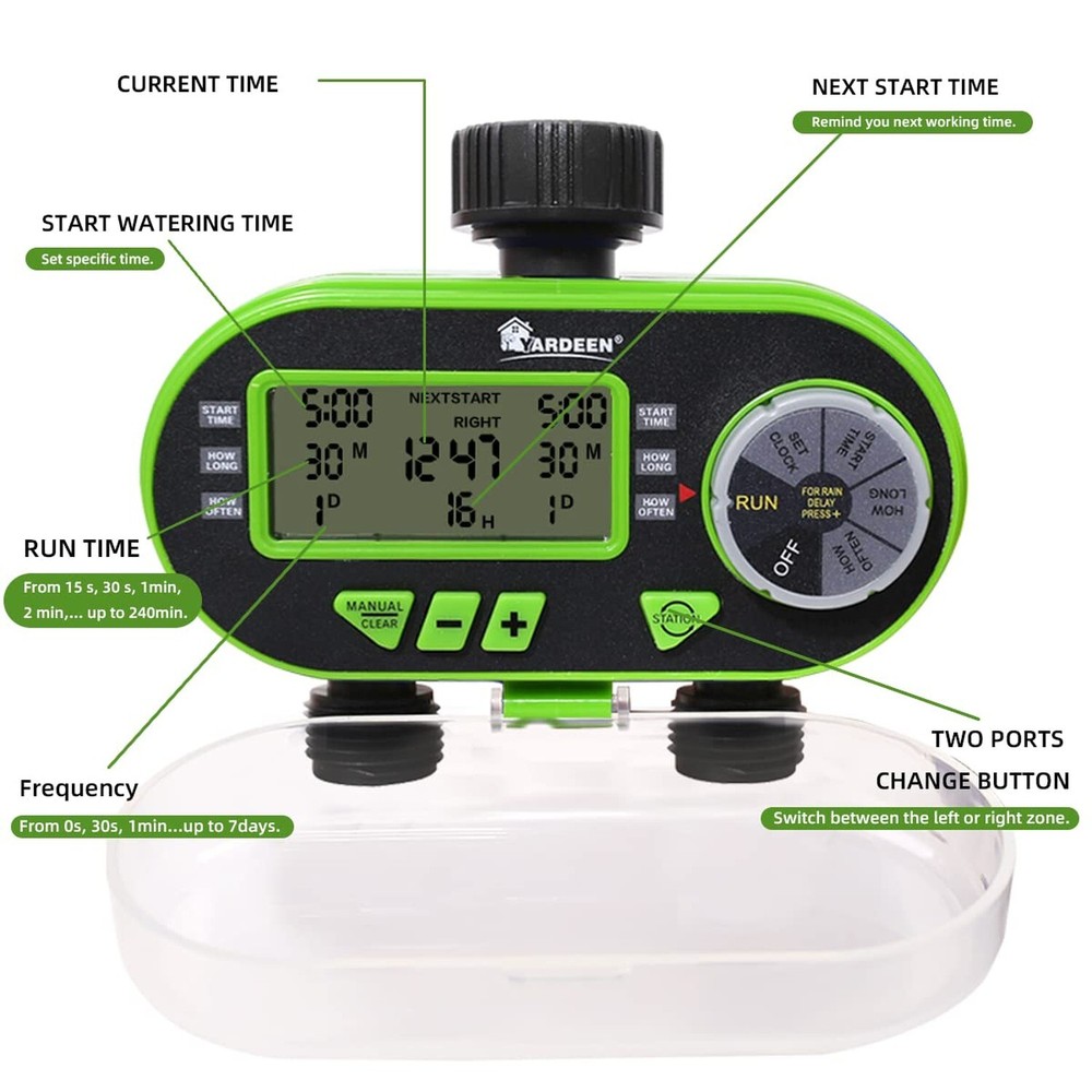 2 Outlet Garden Digital Electronic Water Timer Irrigation Controller for Gard...