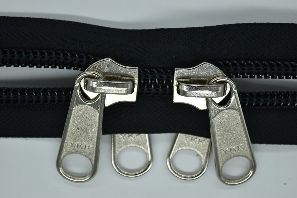 Zipper 10 mm Spiral X-Shape Black 2 Silver Double Handle Slider