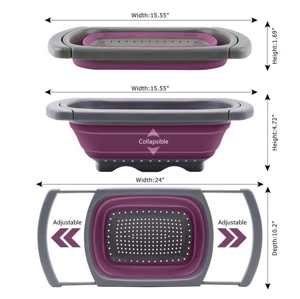 Purple Collapsible Silicone Kitchen Colander/Strainer