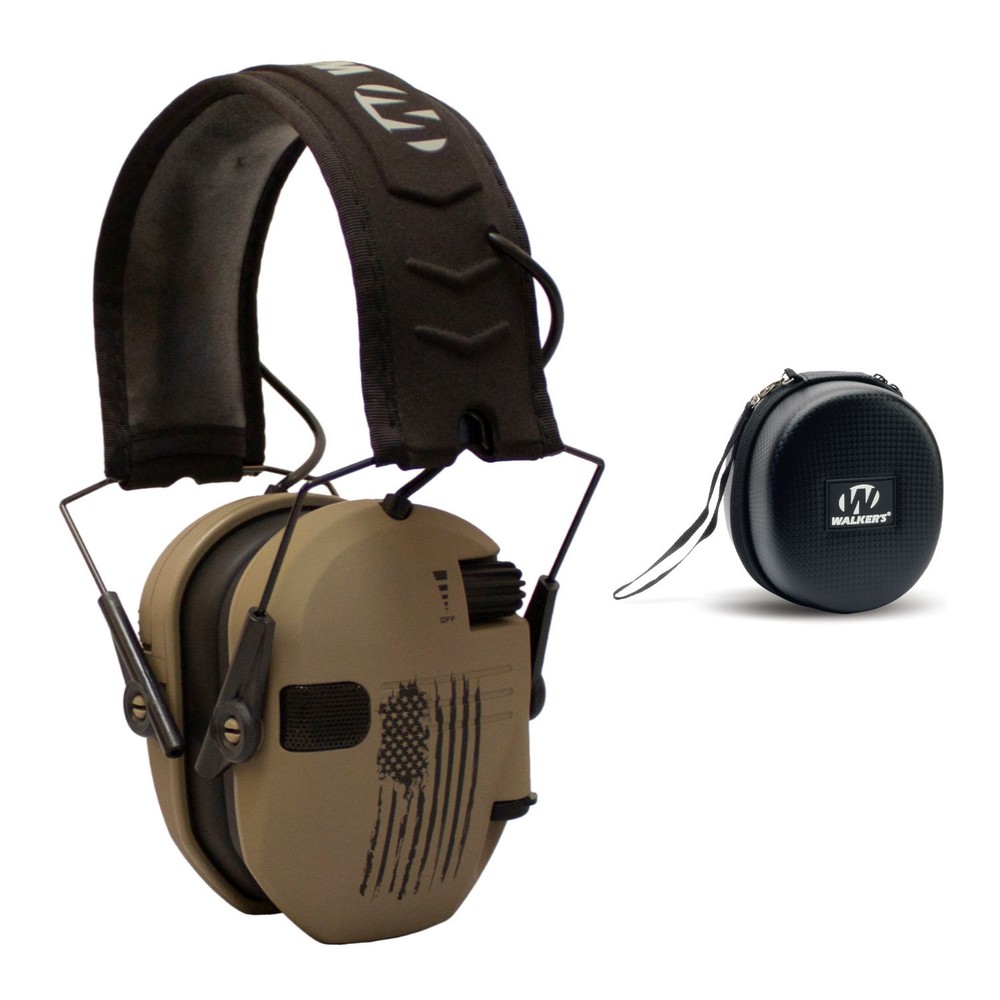 Walkers Razor Shooting Hearing Muffs Distressed Flag Protective Case PRO