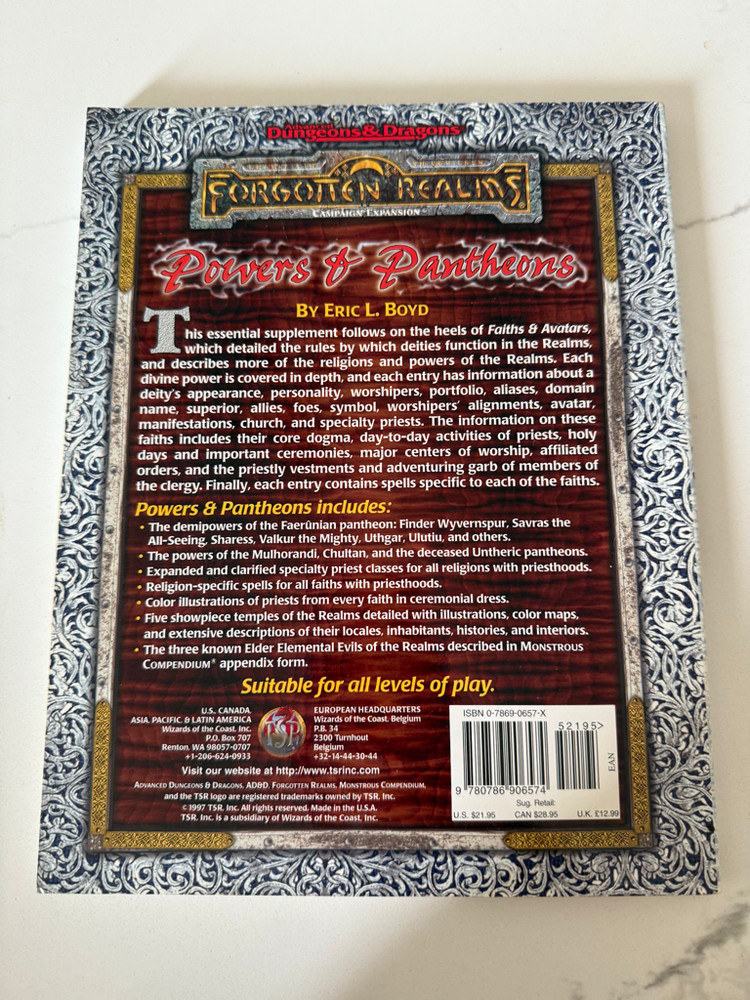 Powers  &  Pantheons  TSR 9563  AD&D  Forgotten  Realms  Sourcebook