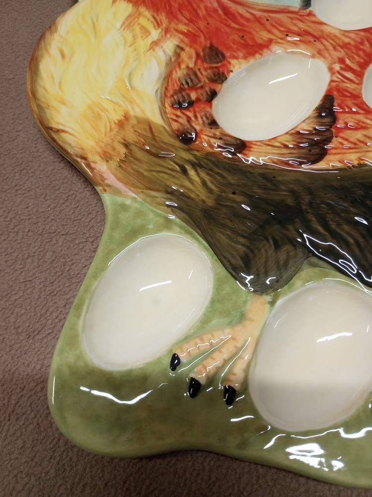 Rooster Deviled Egg Platter Ceramic Susan Wignet Country Sunrise Collection