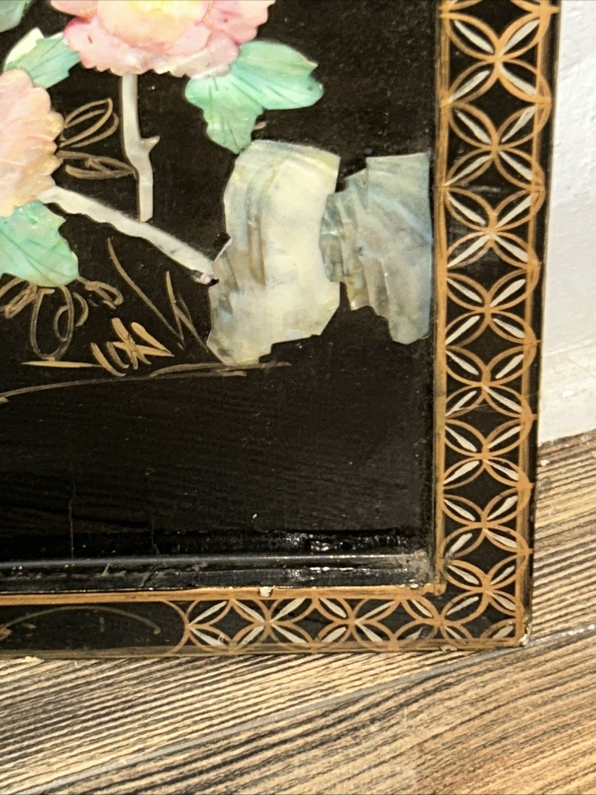 3 Vintage Laquered Asian With Mother of Pearl Panels 12”x 36”