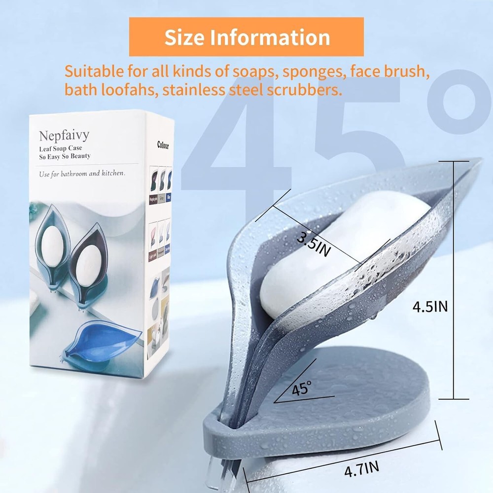 Bar Soap Holder Leaf Shape - Self Draining Soap Dish for Bar Soap