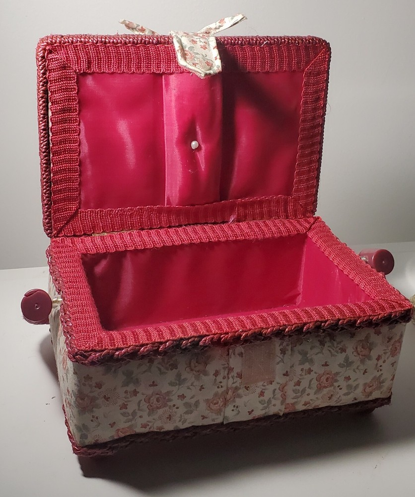 vintage wicker sewing basket red cute portable