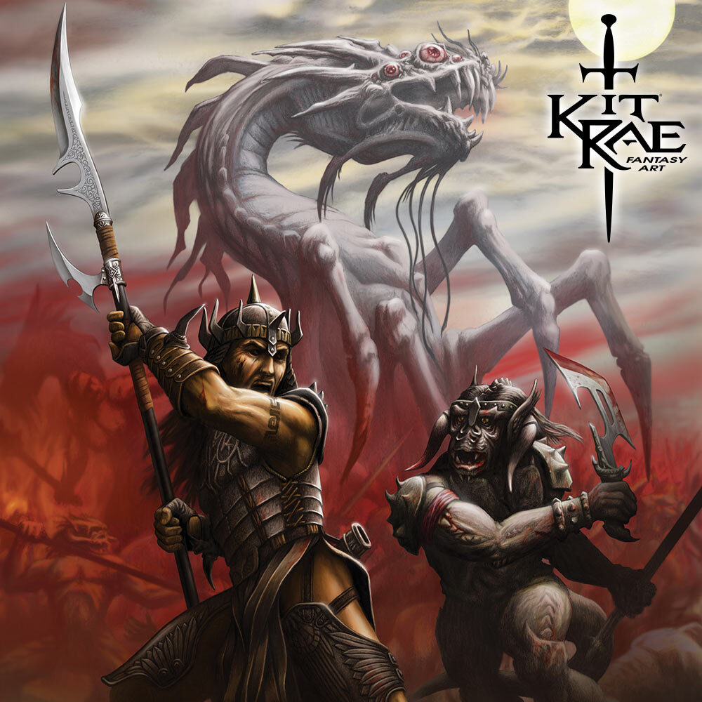 Kit Rae Ellexdrow War Spear with Art Print | Fantasy Design | 70 1/2" Overall