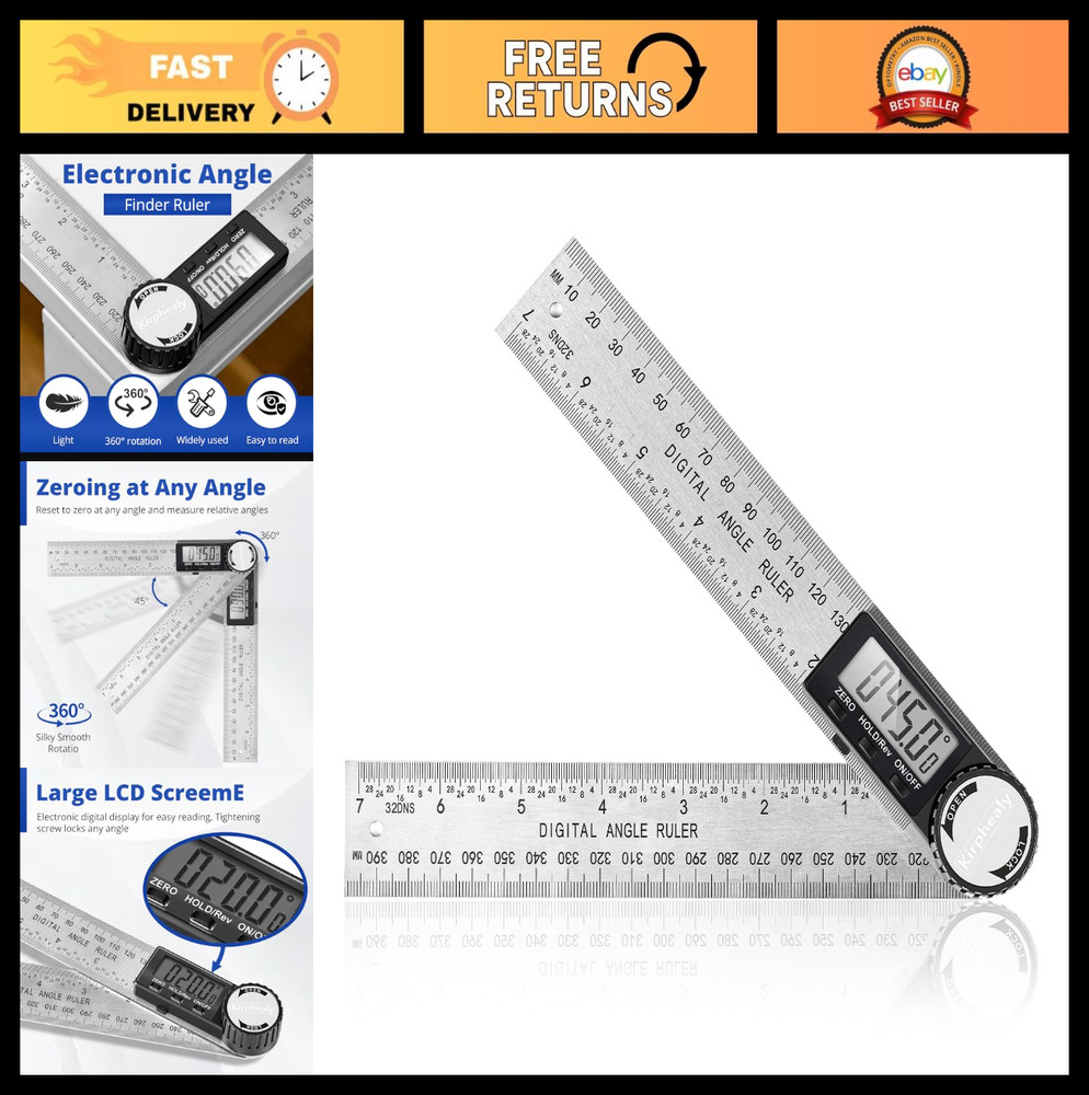 7" Digital Angle Finder Protractor - Adjustable Angle Gauge Tool for Carpentry &