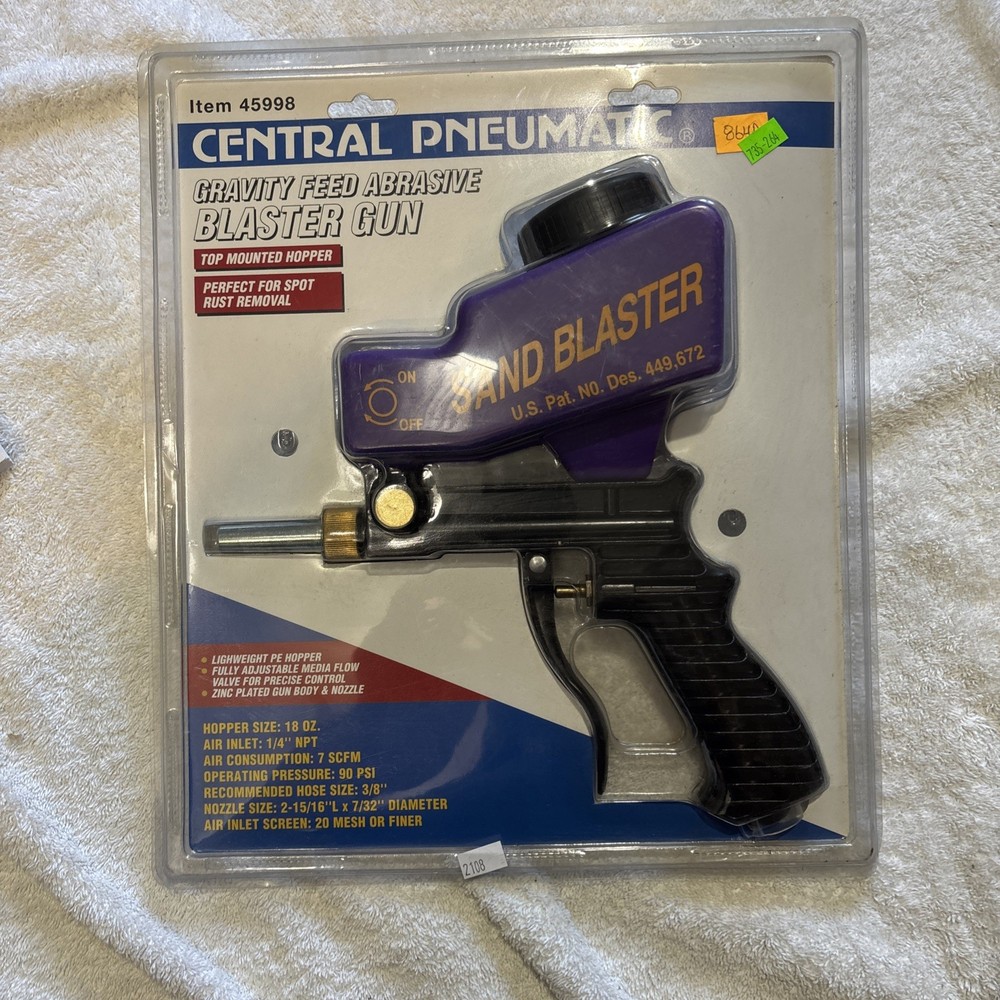 CENTRAL PNEUMATIC SAND BLASTER 45998 GRAVITY FEED ABRASIVE BLASTER TOOL (A2)