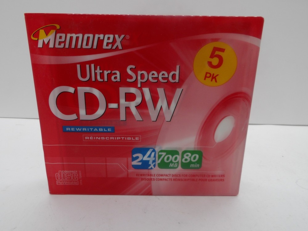 Memorex Ultra Speed CD-RW 5-Pack 700MB 80min Rewritable Discs , New sealed