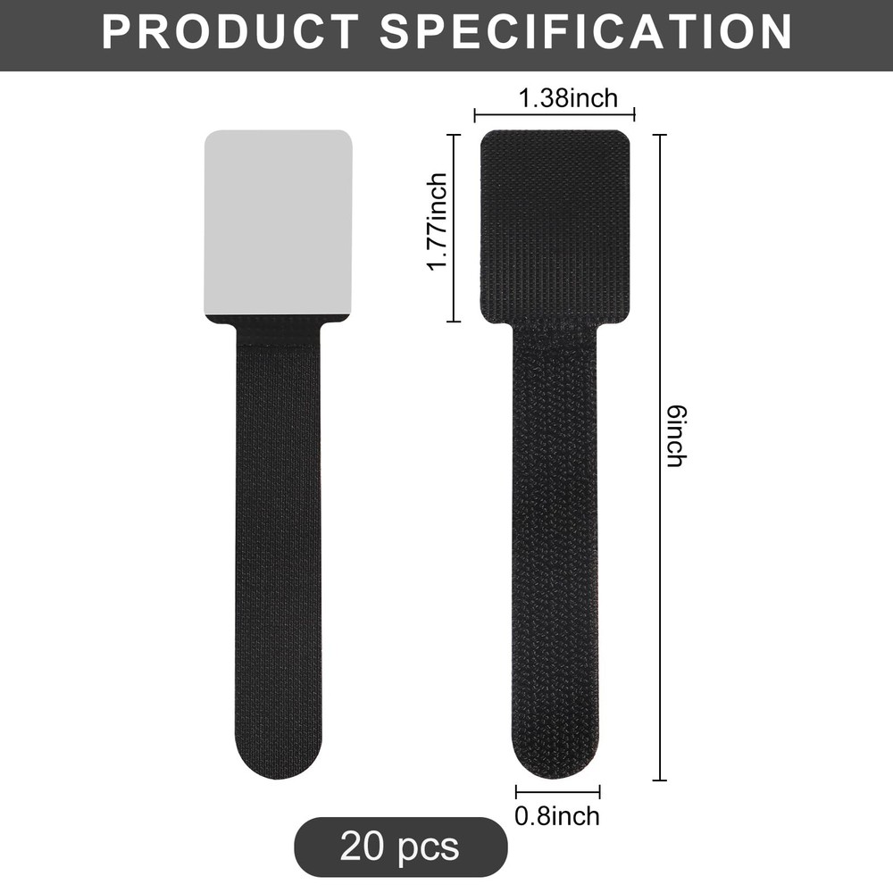 20-Pack Large Reusable -Adhesive Cable Ties cable management Adjustable Hook ...