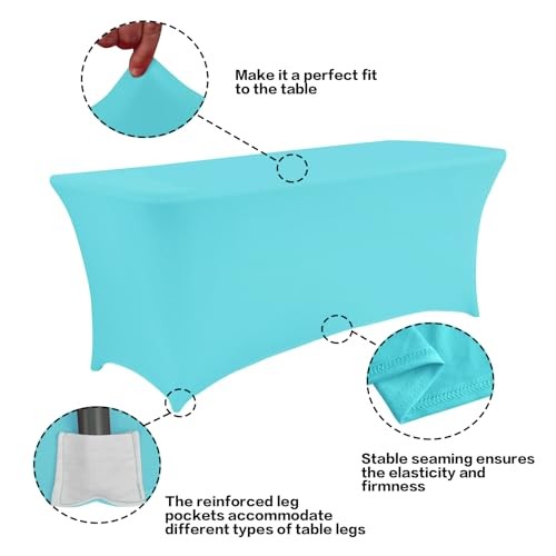 2 Pack 6FT Table Cloth for Rectangular Fitted Events 6 Ft - 2 Pcs Light Blue